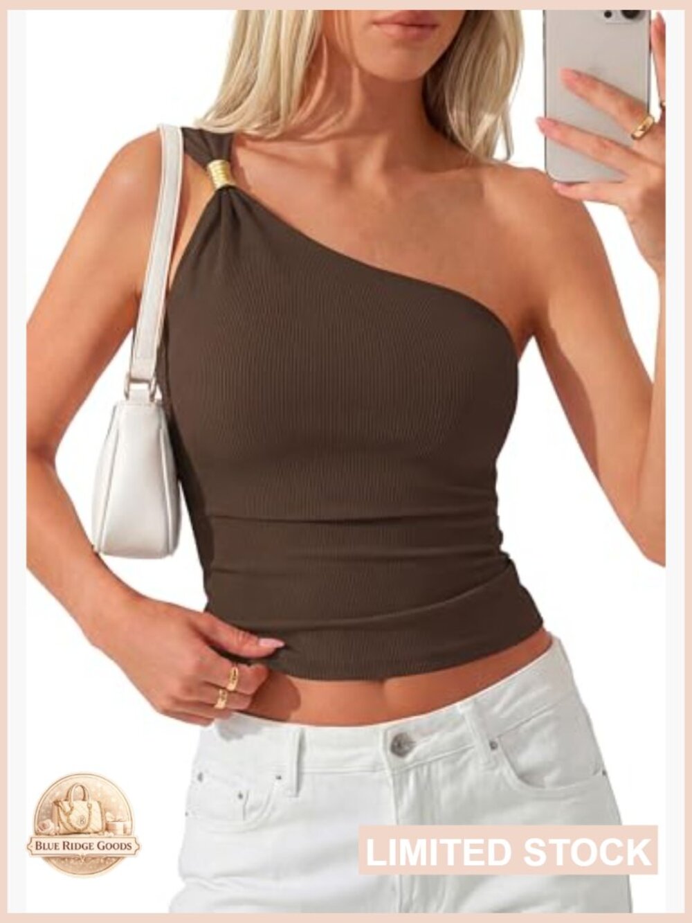 One Shoulder Fitted Ribbed Tank Top Y2K Going Out Sleeveless Summer Top - Picture 3 of 7